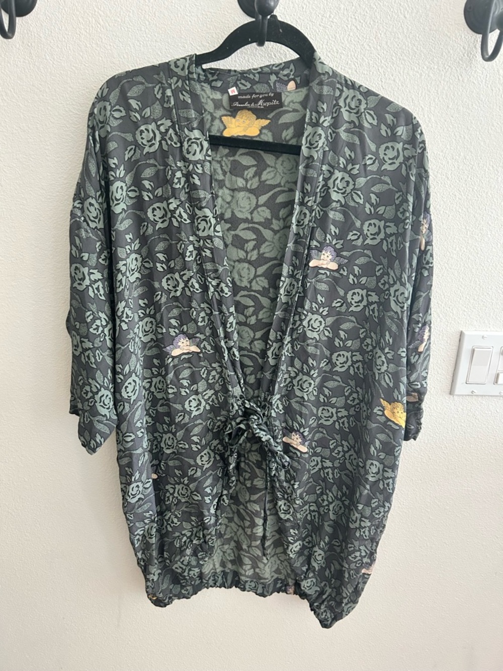 Rare Vintage Paula & Meopitz Ibiza silk Floral Tie-Front Cardigan